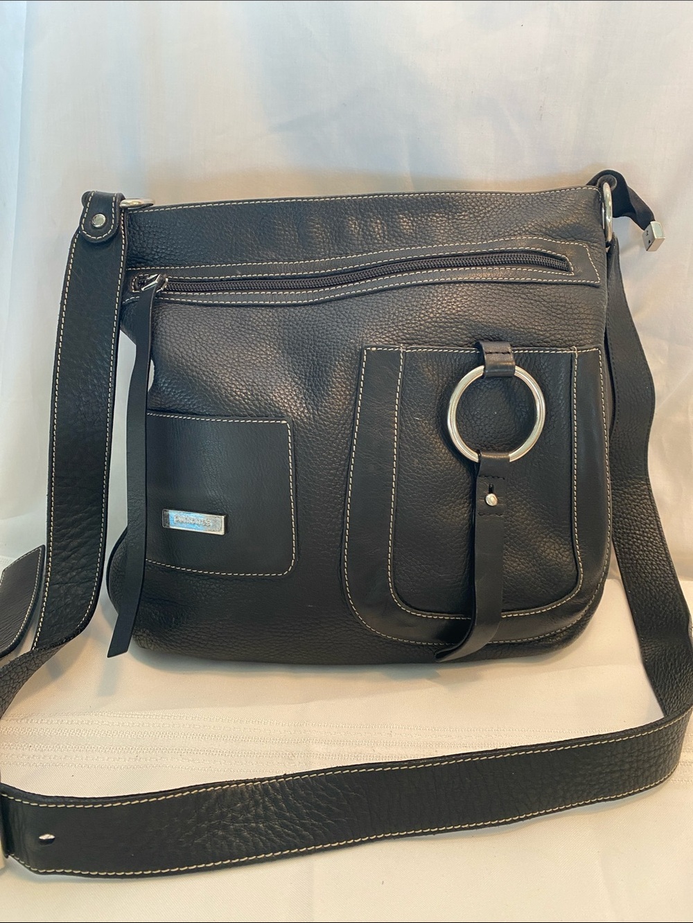 Puntotres Black Crossbody Bag with Ring Accent